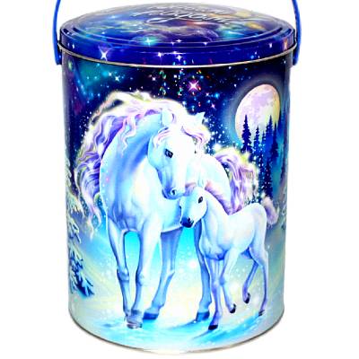 Детский новогодний подарок в жестяной упаковке весом 1200 грамм