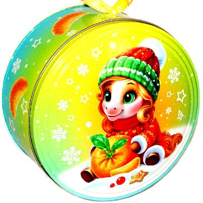 Сладкий новогодний подарок в жестяной упаковке весом 400 грамм 