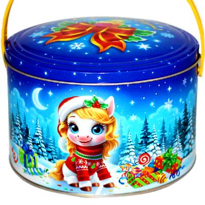 Сладкий новогодний подарок в жестяной упаковке весом 600 грамм